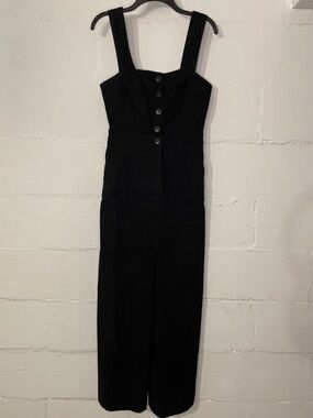 Anthropologie Black Button-Front Wide-Strap Jumpsuit